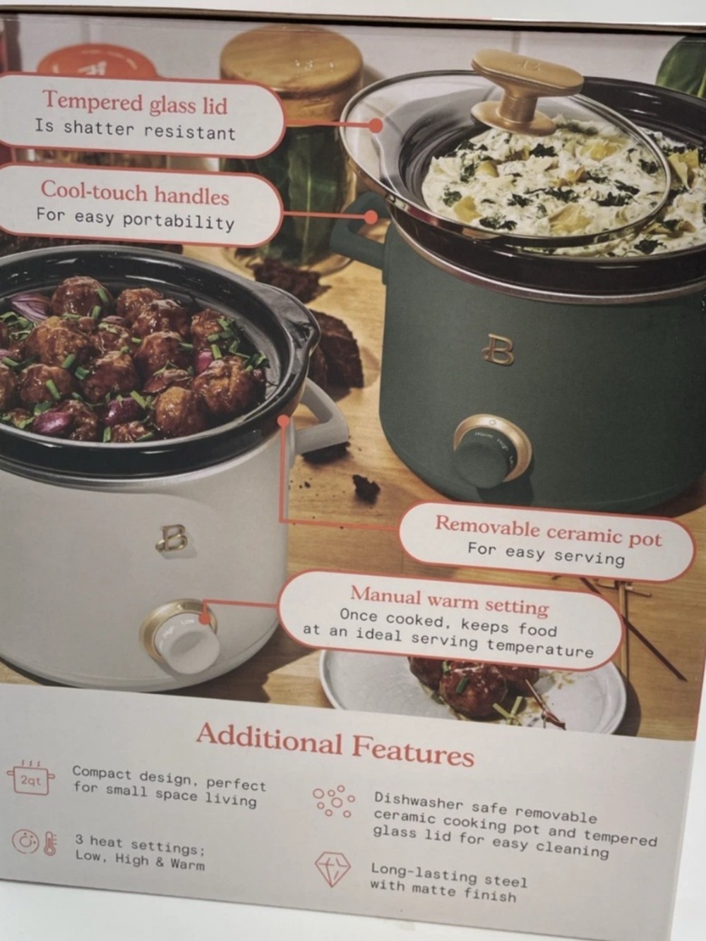 Beautiful Brand 2 Quart Slow Cooker Thyme Green by Drew Barrymore NIB - Picture 2 of 4